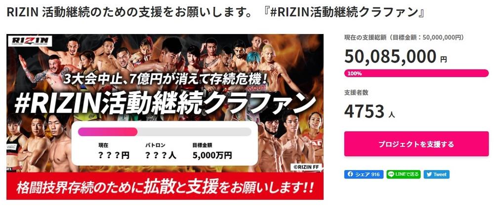 【RIZIN】横浜2DAYS直前に活動継続クラファン目標額の5000万円を達成『何があっても、RIZINを終わらせない』（榊原CEO）