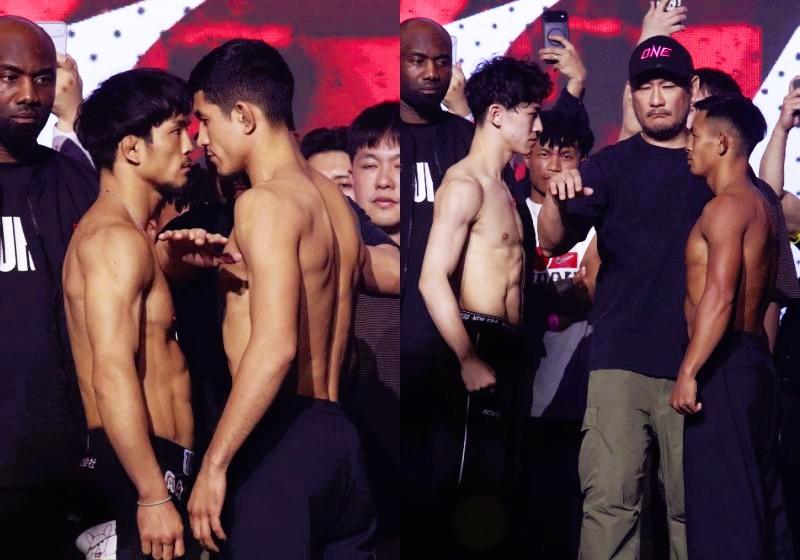 【ONE】若松佑弥、吉成名高の日本人2王者も気迫あふれるフェイスオフ！若松は2度目、名高は初防衛戦に臨む