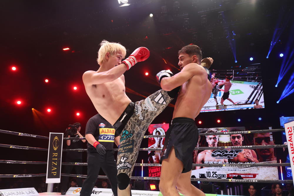 【GOAT】笠原友希がハイキックでダウン奪い世界王者に、松田龍聖は一輝に完勝、第1試合は有井渚海がアグレッシブファイトで勝つ。龍聖が世界王座の初防衛戦、南原健太は世界王座に挑戦=速報中